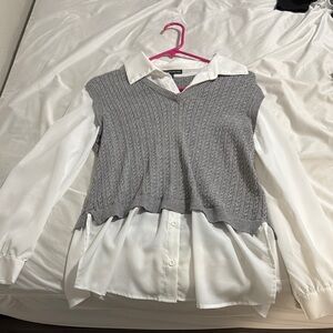 Gray and White Women's Layered Top